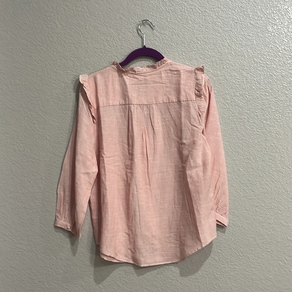 LC Lauren Conrad Women's Shirt Size Small Pink Striped Ruffle Button Up Blouse - Picture 9 of 11